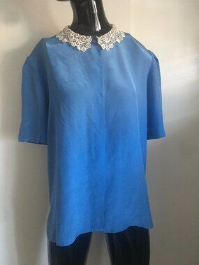 Vintage Jack Mulqueen 100% silk crochet lace collar blouse